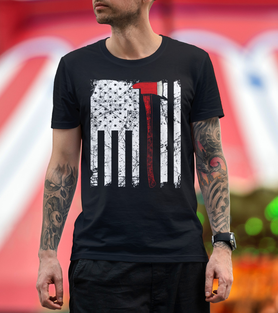 USA Flag Firefighter Axe T-Shirt