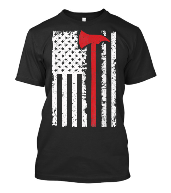 Thin Red Line American Flag Firefighter Axe T-Shirt