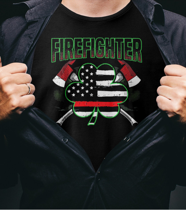 Firefighter Shamrock Thin Red Line St Patricks Day T-Shirt