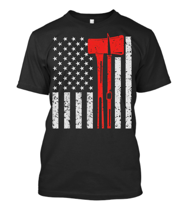 American Flag Thin Red Line Firefighter Ax Irons T-Shirt