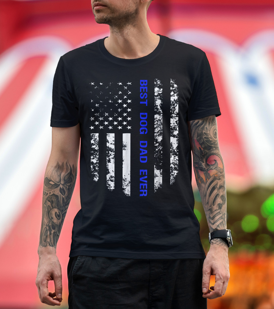 Best Dog Dad Ever Thin Blue Line Flag T-Shirt