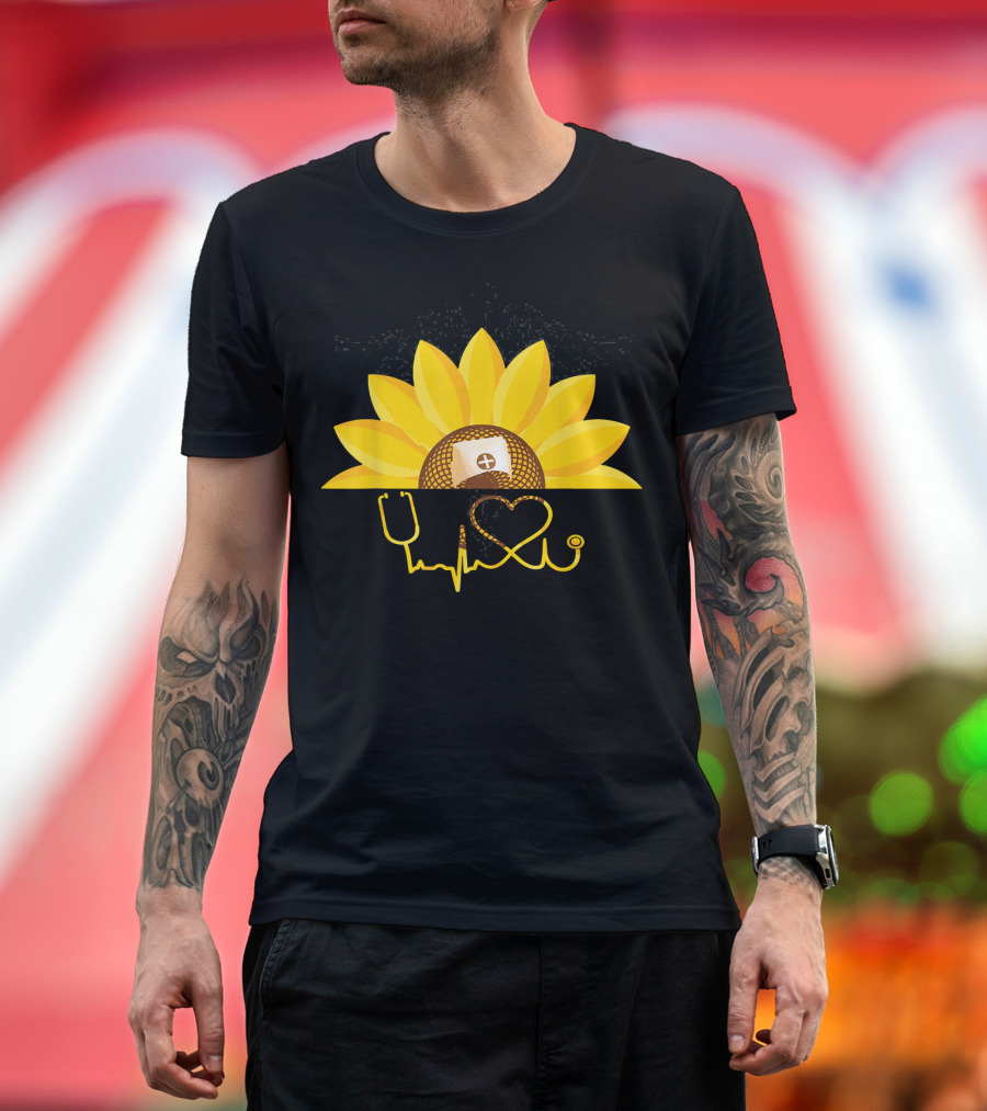 Sunflower Nurse Heartbeat Stethoscope Nursing T-Shirt