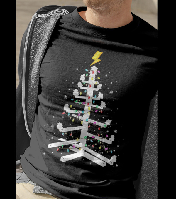 Utility Pole Christmas Tree Festive String Light T-Shirt