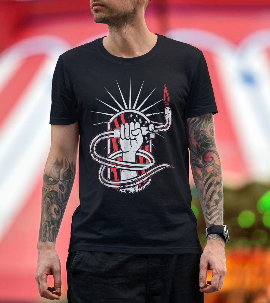 Welding Torch American Flag Fist Power Welding For The Welder T-Shirt