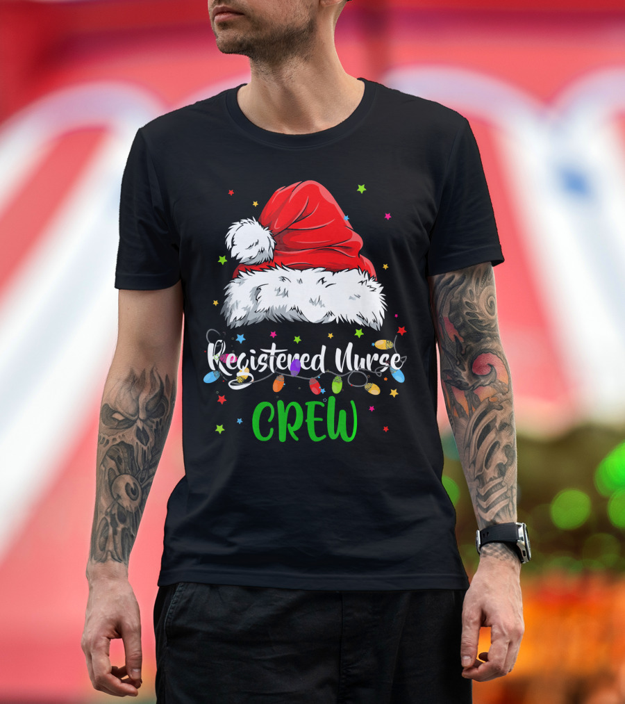 Registered Nurse Crew Xmas Lights Santa Hat T-Shirt