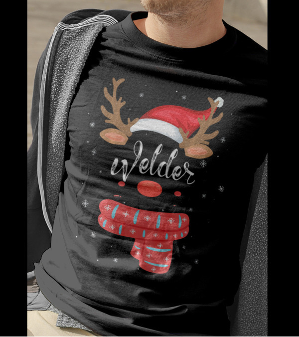 Welder Squad Reindeer Matching Group Christmas Antlers Santa Hat Snowflakes Scarf T-Shirt