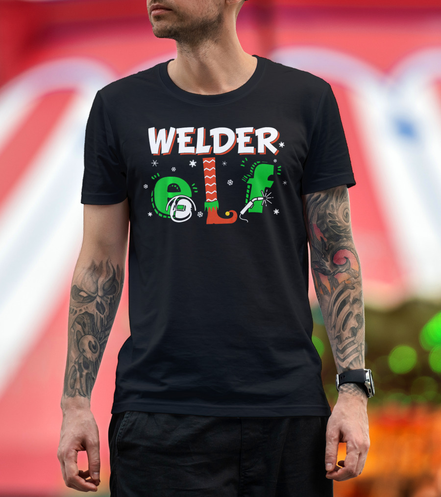 Welder Elf Christmas Matching Group Snowflakes Holiday T-Shirt