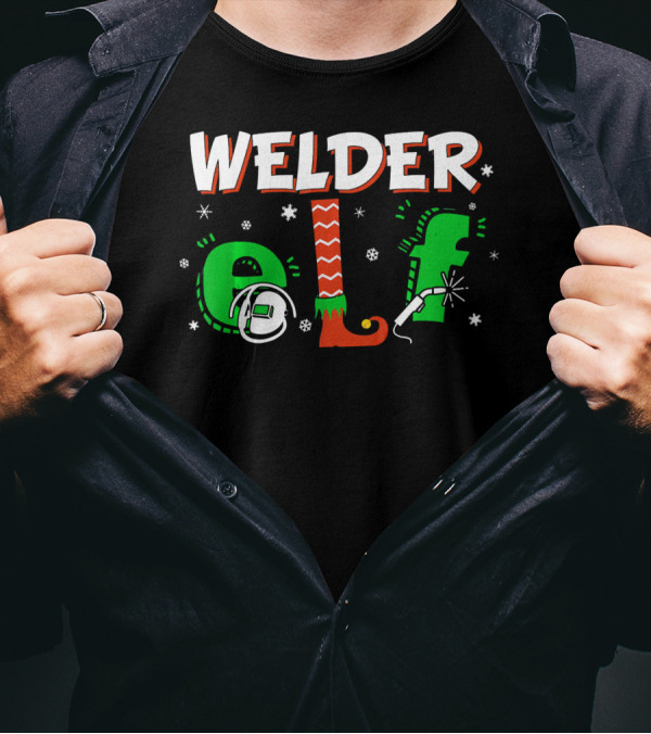 Welder Elf Christmas Matching Group Snowflakes Holiday T-Shirt