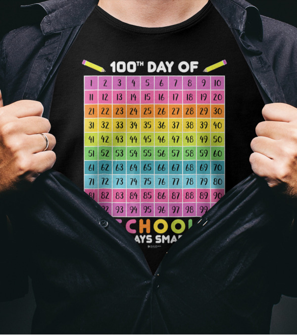 100th Day Of School 100 Days Smarter Rainbow Numbers Chart T-Shirt