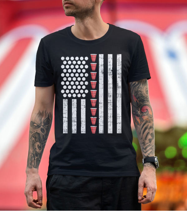 Premium T-Shirt: Beer Pong Red Cups American Flag USA Humor T-Shirt Beer Pong Red Cups American Flag USA Humor T-Shirt