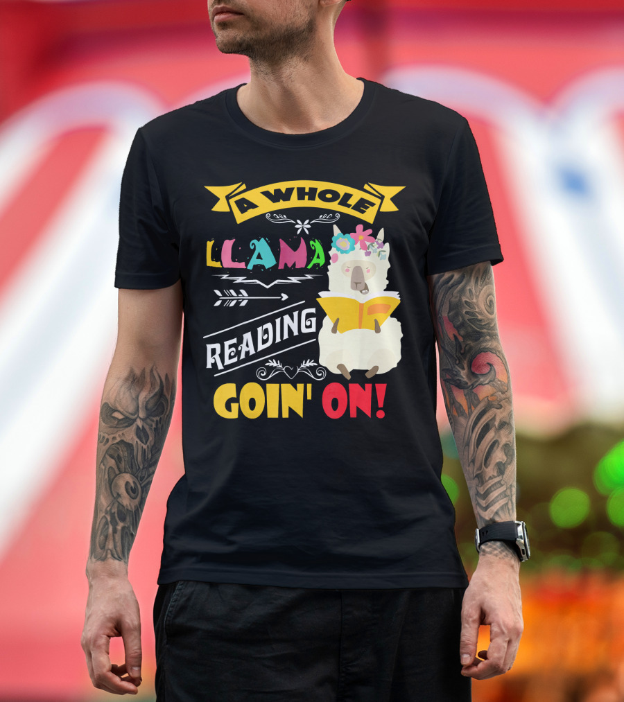 A Whole Llama Reading Goin' On Book-Loving Llama with Floral Crown T-Shirt