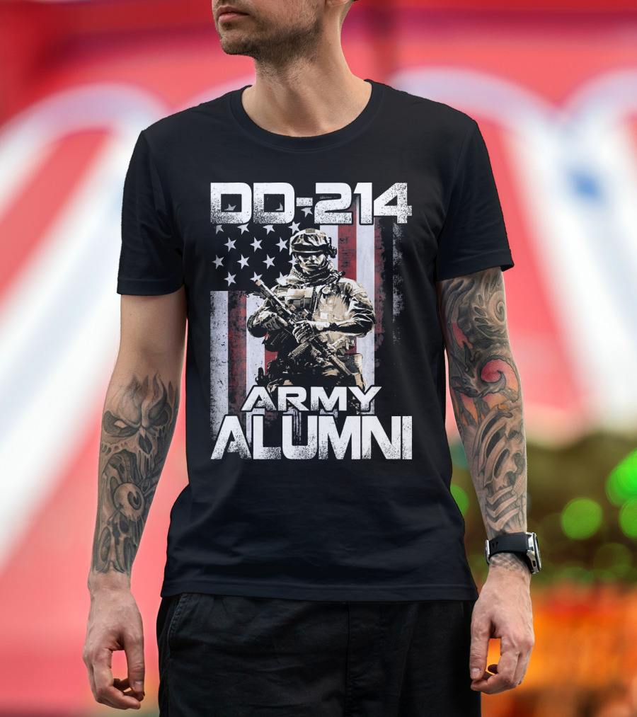 DD 214 Army Alumni Soldier with American Flag T-Shirt