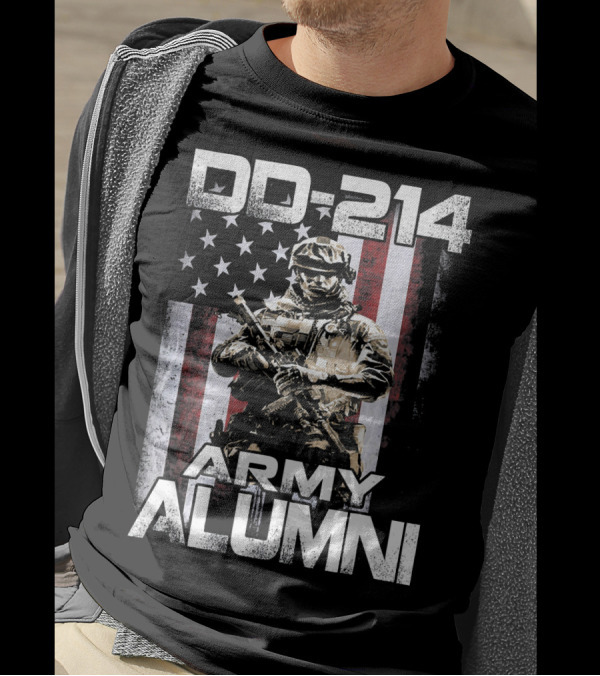 DD 214 Army Alumni Soldier With American Flag T-Shirt