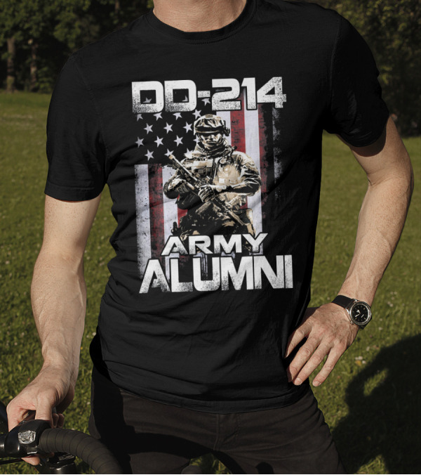 DD 214 Army Alumni Soldier With American Flag T-Shirt