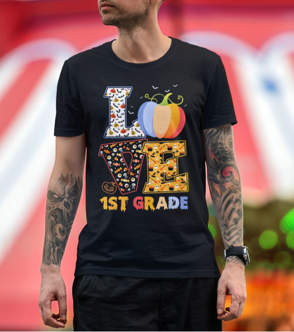 Premium T-Shirt: Halloween Love 1st Grade Pumpkin Ghosts Candy Bats T-Shirt Halloween Love 1st Grade Pumpkin Ghosts Candy Bats T-Shirt