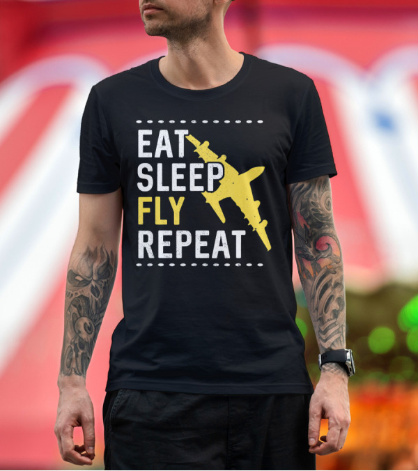Premium T-Shirt: Eat Sleep Fly Repeat Airplane Enthusiast Adventure T-Shirt Eat Sleep Fly Repeat Airplane Enthusiast Adventure T-Shirt