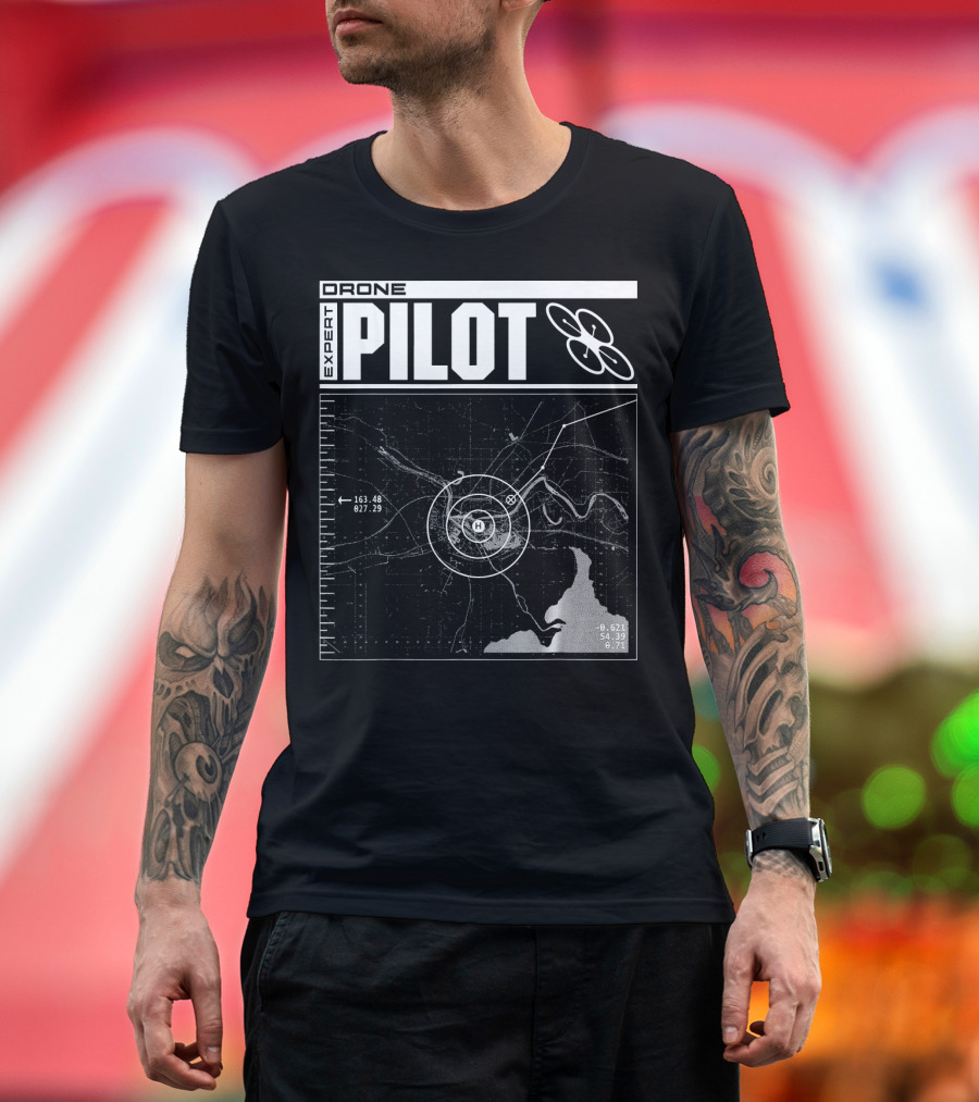 Drone Expert Pilot Flight Navigation Map with Propeller T-Shirt