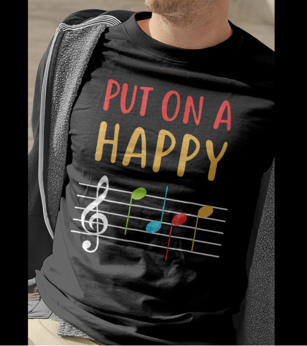 Put On A Happy Face Music Notes Colorful Treble Clef Staff T-Shirt