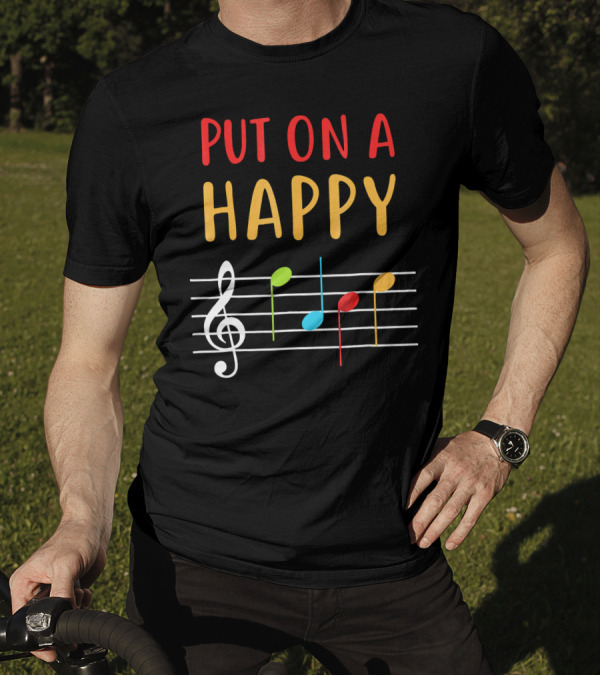 Put On A Happy Face Music Notes Colorful Treble Clef Staff T-Shirt