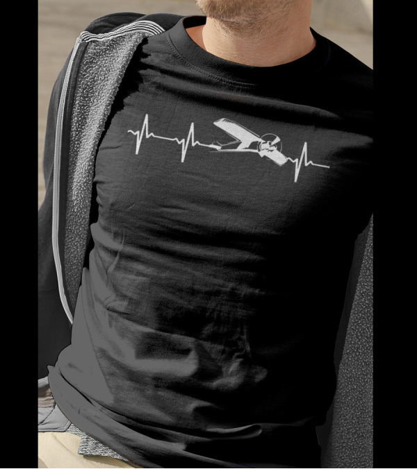 Fixed Wing Pilot Heartbeat EKG Pulse Aviator Airplane T-Shirt