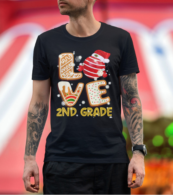 Premium T-Shirt: Love 2nd Grade Christmas Cookies with Santa Hat and Snowflakes T-Shirt Love 2nd Grade Christmas Cookies with Santa Hat and Snowflakes T-Shirt
