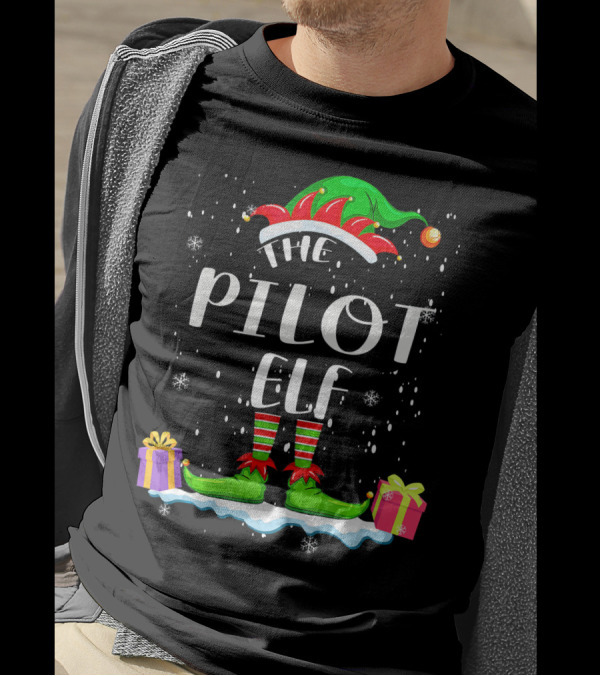 The Pilot Elf Snowflake Festivity With Gifts T-Shirt