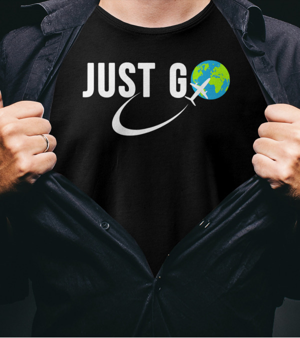 Just Go Travel Addict Globe Airplane World Adventure T-Shirt
