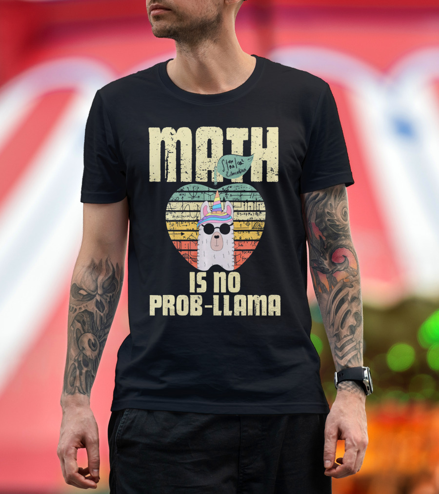 Math Teacher Math Is No Prob Llama Stop Cat Llama-corn Vintage Retro T-Shirt