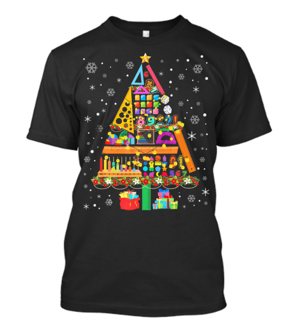 Math Christmas Tree Cute Nerd Festive Geometry Numbers Snowflakes T-Shirt