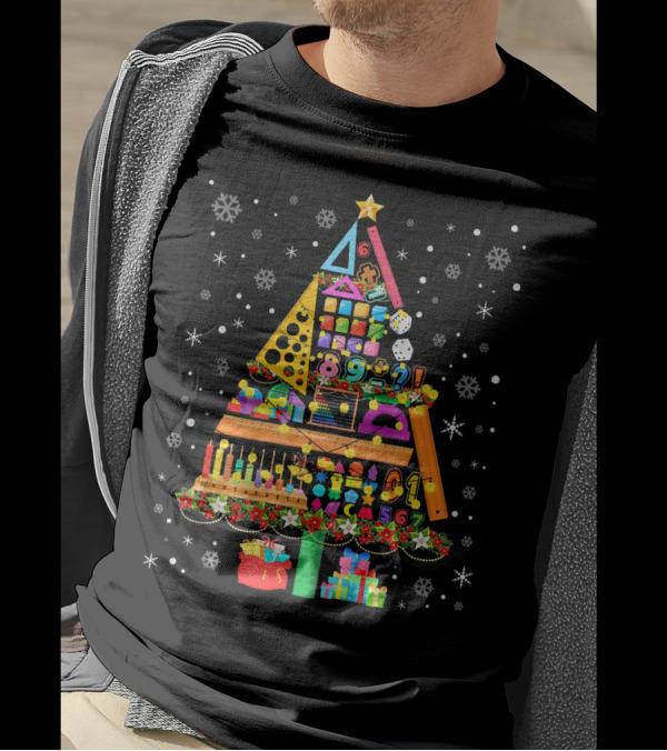 Math Christmas Tree Cute Nerd Festive Geometry Numbers Snowflakes T-Shirt