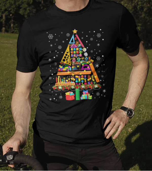 Math Christmas Tree Cute Nerd Festive Geometry Numbers Snowflakes T-Shirt
