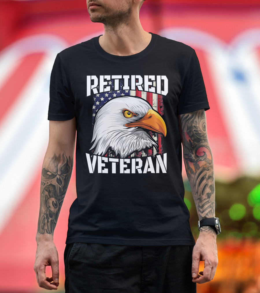 Retired Veteran Eagle US Flag Patriotic T-Shirt