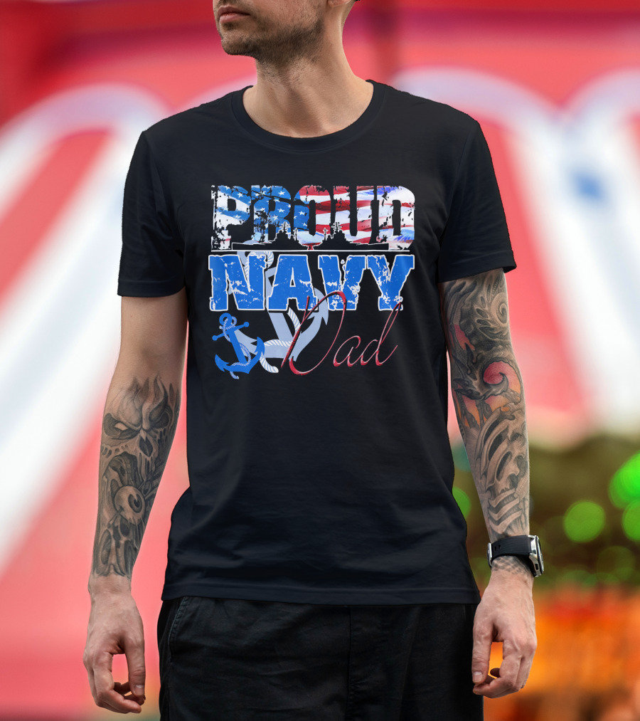 Proud Navy Dad American Flag Anchor T-Shirt