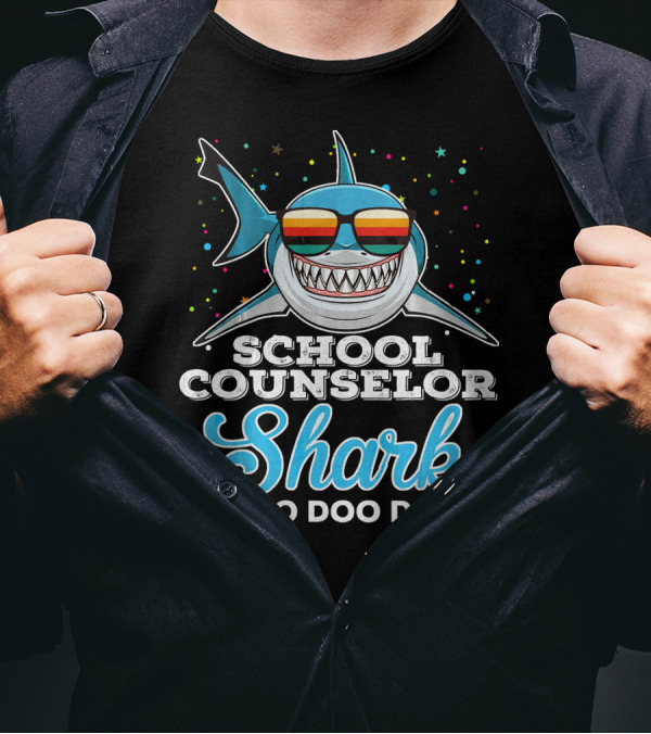 School Counselor Shark Doo Doo Doo Rainbow Sunglasses Fun T-Shirt