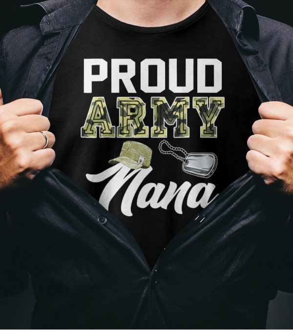 Proud Army Nana Camouflage Hat Dog Tags T-Shirt
