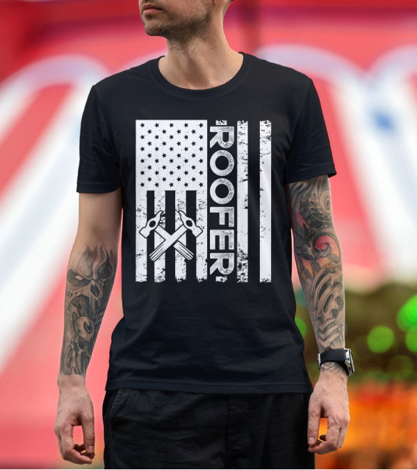 Premium T-Shirt: Roofer Hammer American Flag T-Shirt Roofer Hammer American Flag T-Shirt