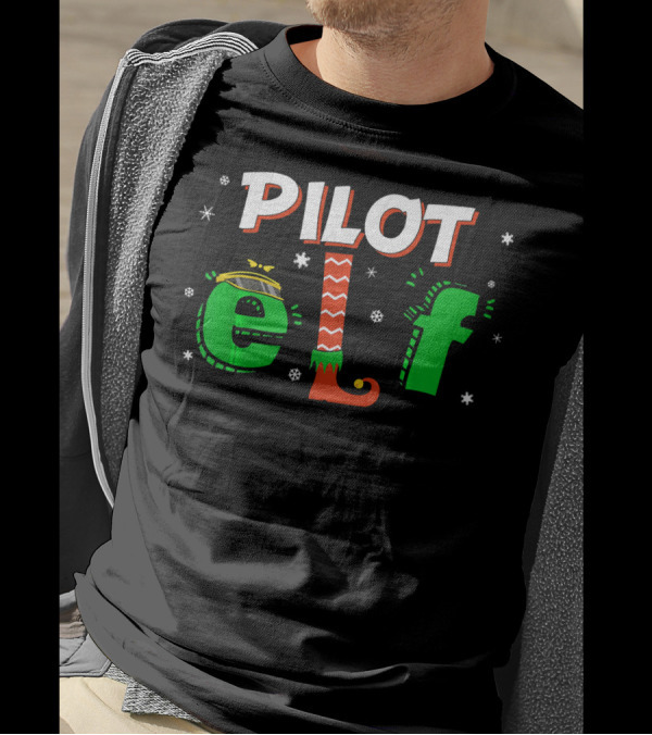 Pilot Elf Christmas Matching Group Festive Holiday Snowflakes T-Shirt