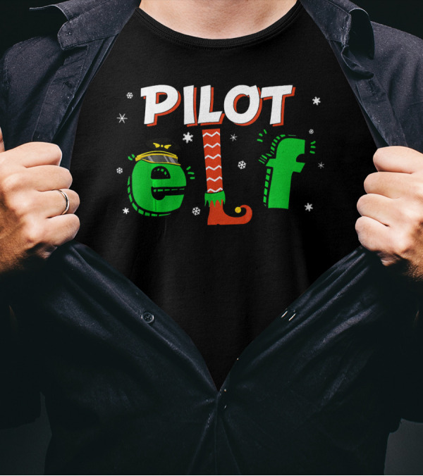Pilot Elf Christmas Matching Group Festive Holiday Snowflakes T-Shirt
