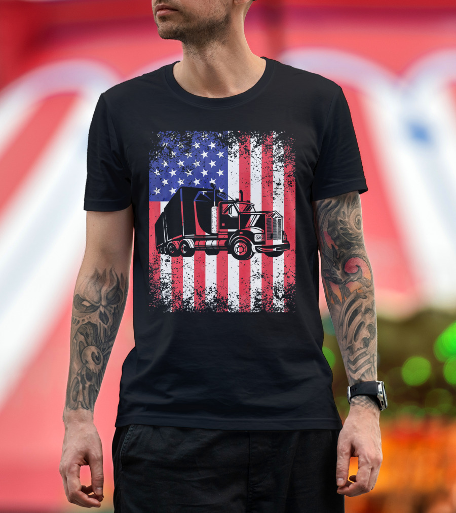 USA Flag Trucker Dad Patriotic America Truck T-Shirt