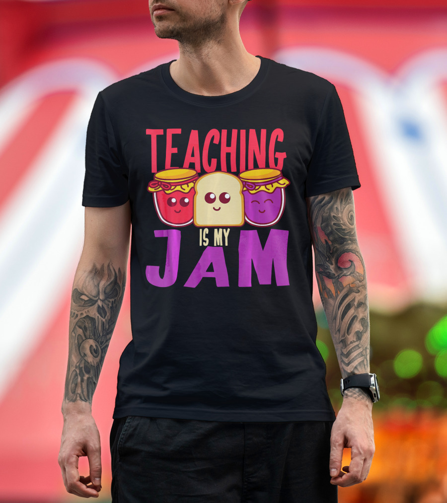 Teaching Is My Jam Cute Bread and Jam Cartoon Faces T-Shirt
