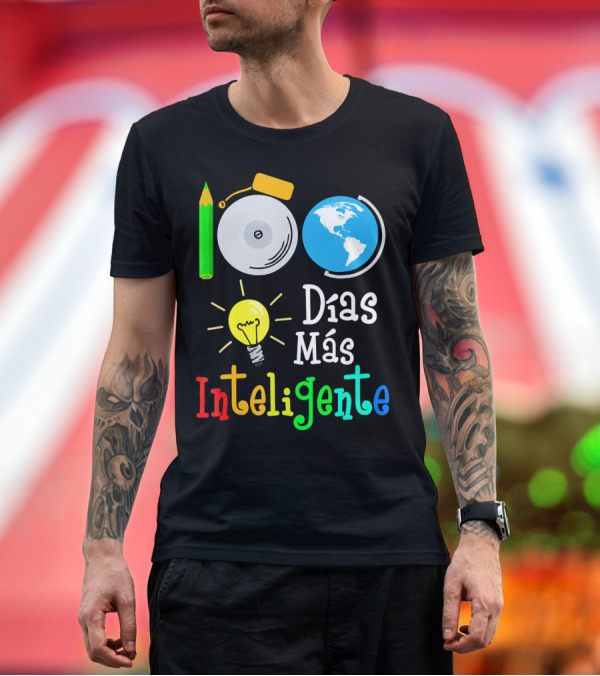 Premium T-Shirt: 100 Días Más Inteligente Con Lápiz Mundo y Bombilla T-Shirt 100 Días Más Inteligente Con Lápiz Mundo y Bombilla T-Shirt