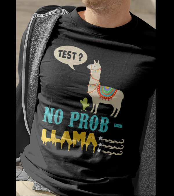 Test Day No Prob Llama Testing Teacher Fun Exam Humor T-Shirt