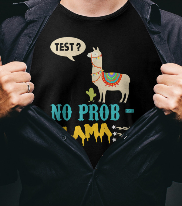 Test Day No Prob Llama Testing Teacher Fun Exam Humor T-Shirt