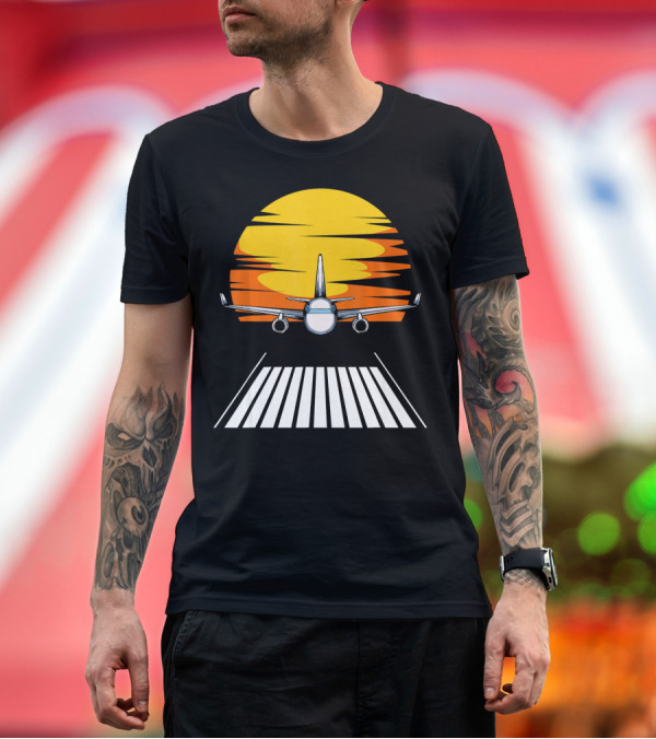 Premium T-Shirt: Sunrise Airplane on Runway Vintage Pilot Passion T-Shirt Sunrise Airplane on Runway Vintage Pilot Passion T-Shirt