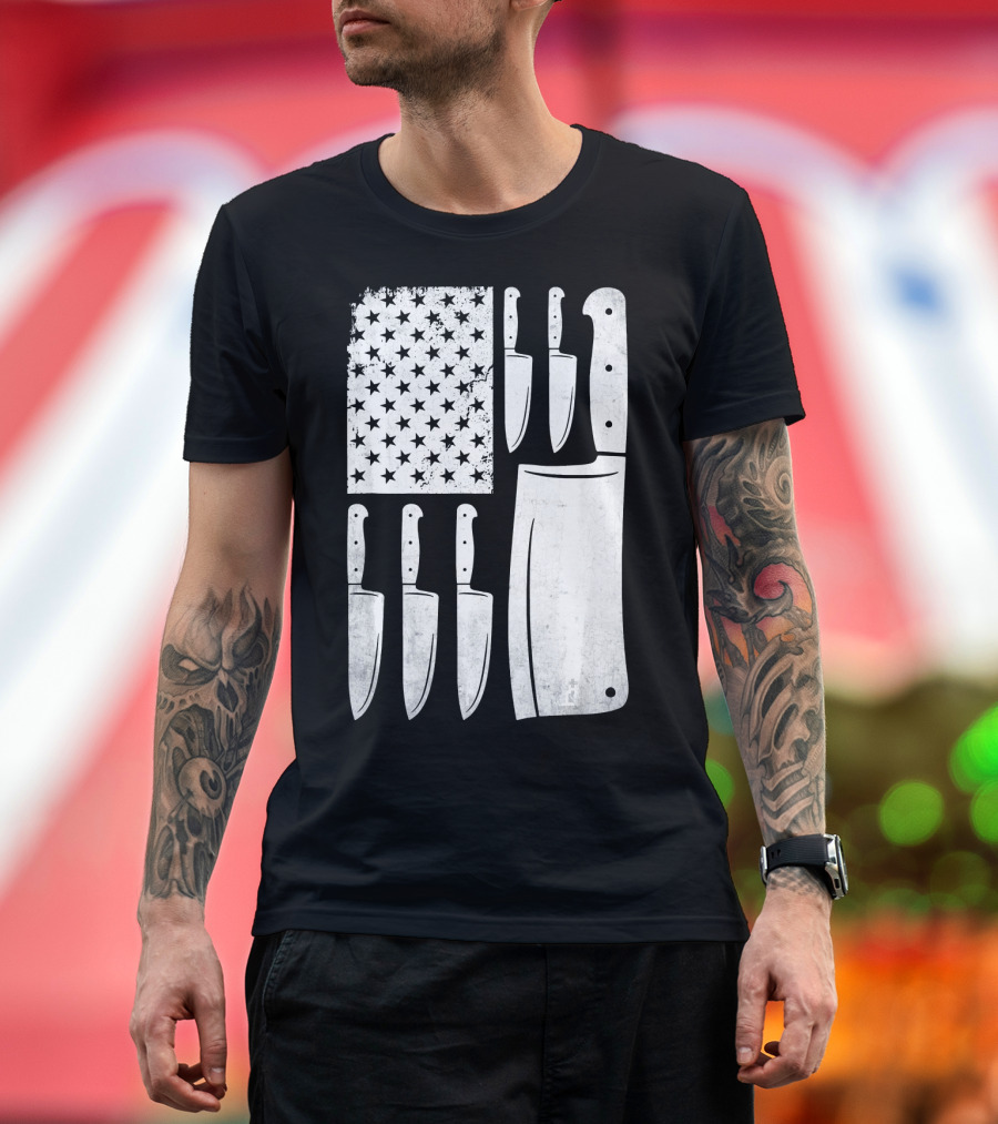 America Flag USA Lover Chef Knife T-Shirt