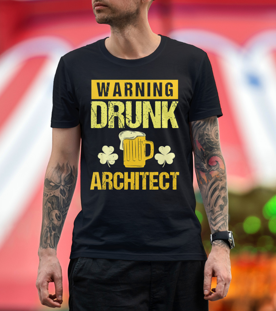 Warning Drunk Architect St. Patrick's Day Shamrock Beer Mug T-Shirt