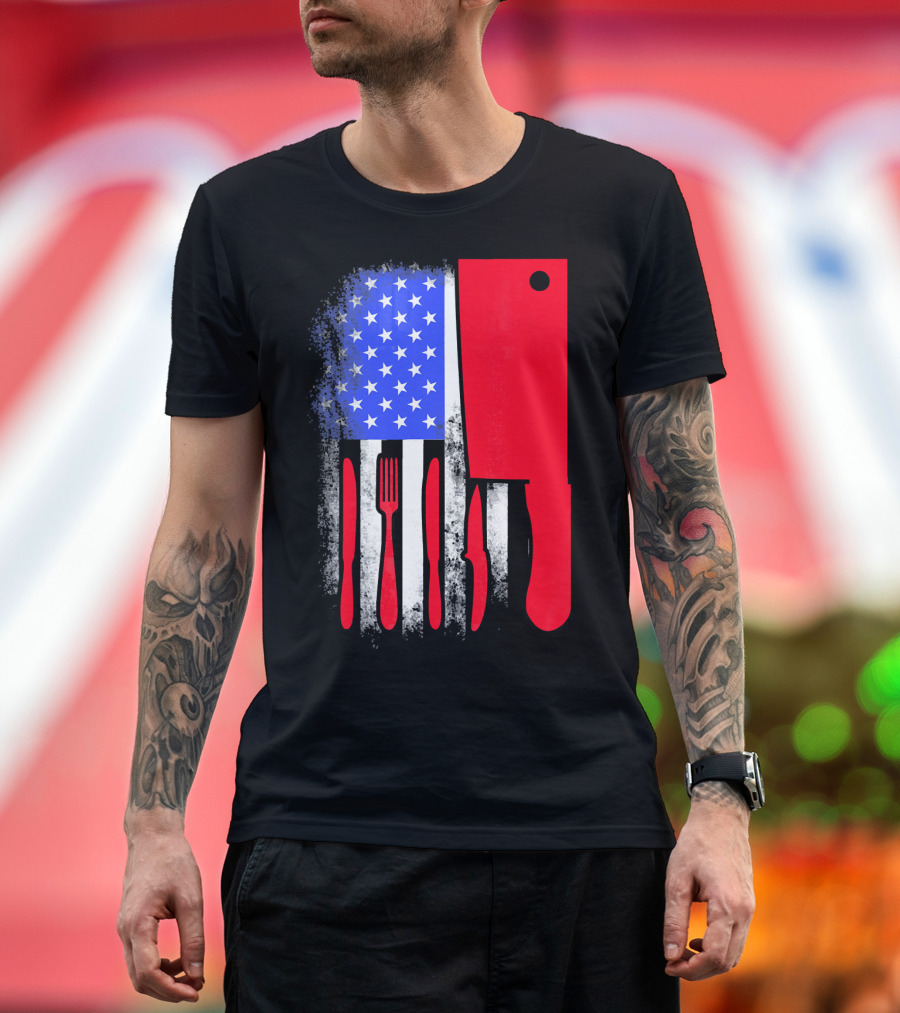 Chef Knife American Flag 4th of July Utensils T-Shirt