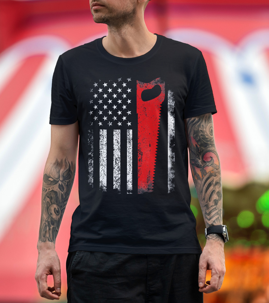 Carpenter Hand Saw American Flag T-Shirt