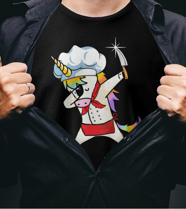 Chef Unicorn Dabbing With Knife Cooking Magic T-Shirt