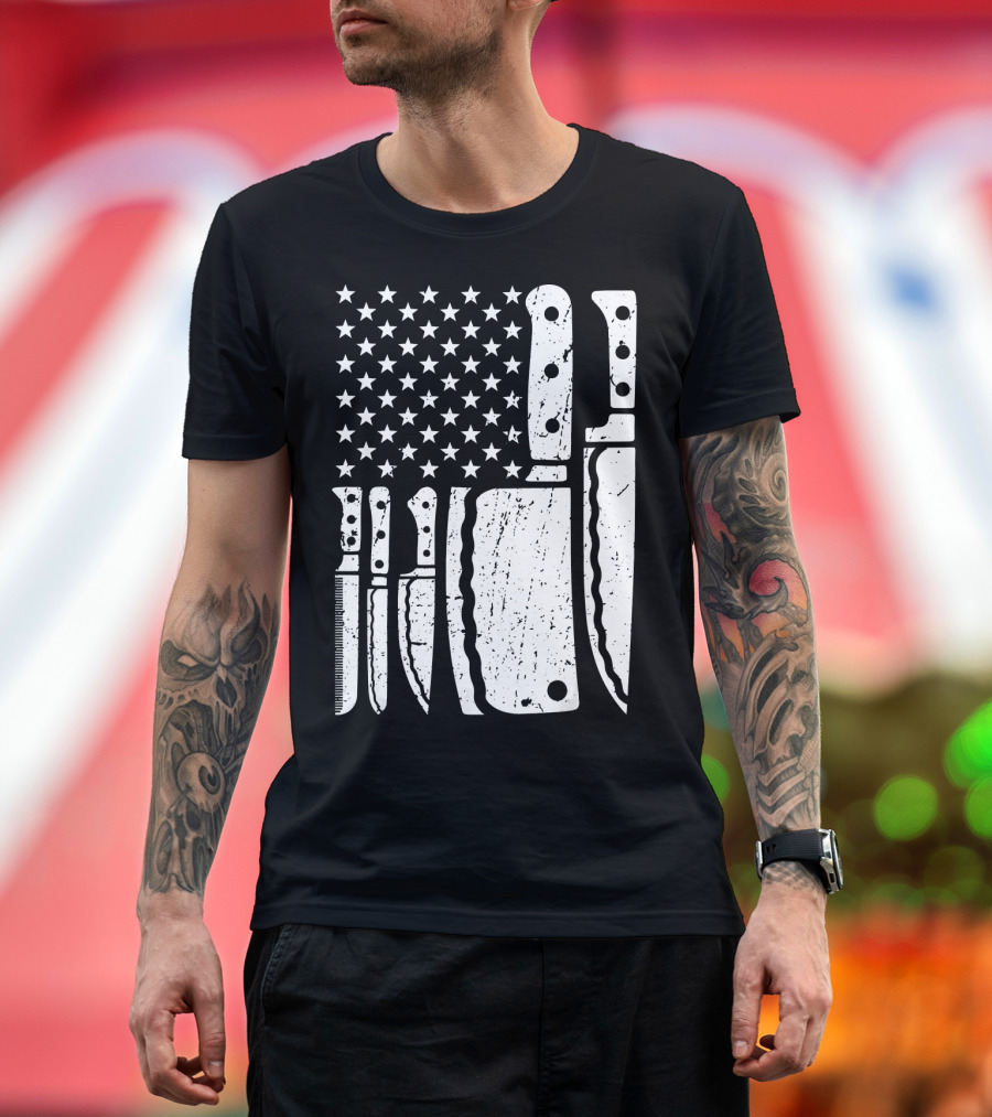 American Knives Flag Cool Chef Cooking T-Shirt